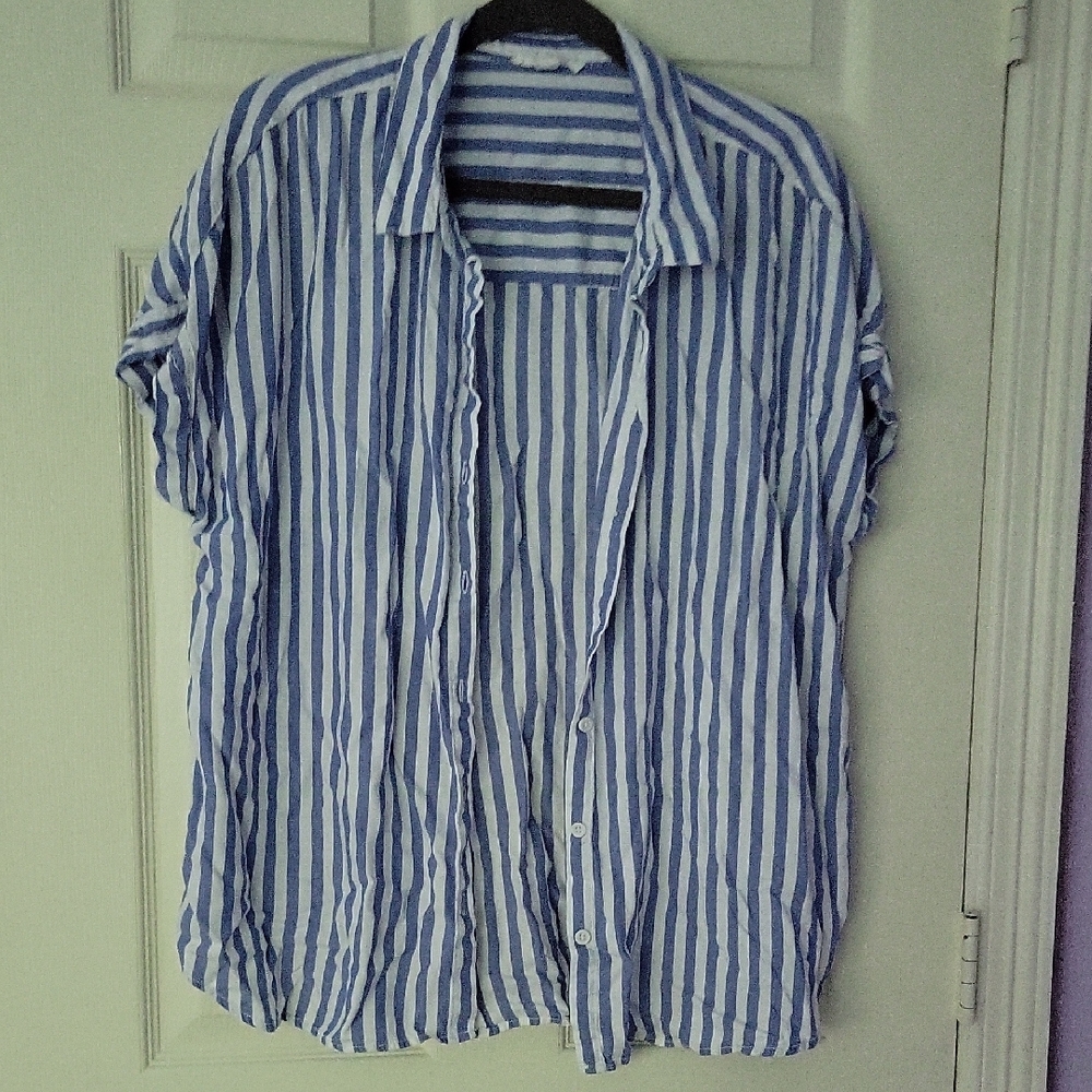Beachlunchlounge Blue and White Casual Button Down Shirt